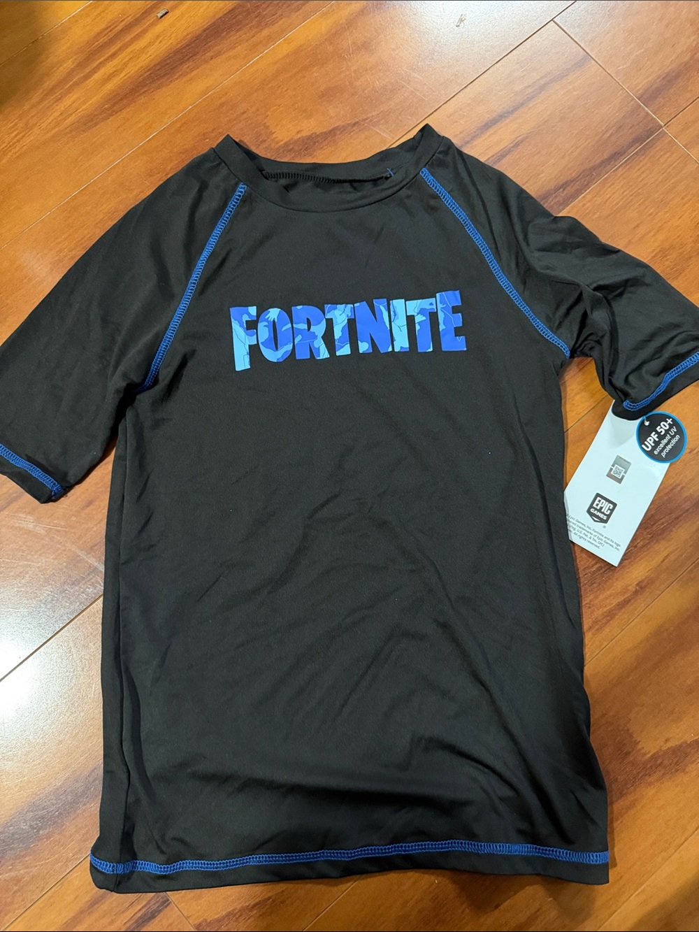 Fortnite Kids Black & Blue Rashguard Swim Shirt